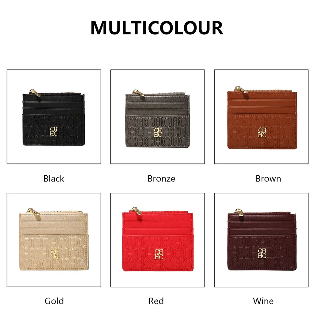CH Letter Accent PU Leather Card Case Wallet – Elegant Compact Designer Wallet for Women