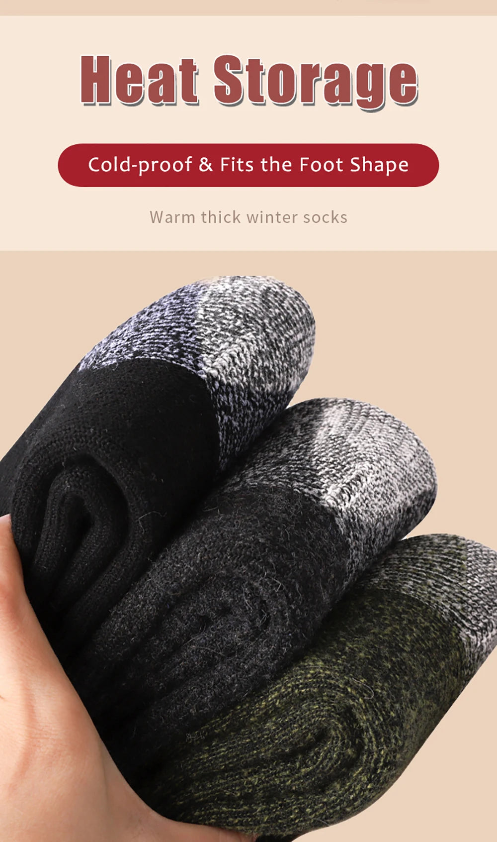 Men's Thick Wool-Blend Crew Socks, 3 Pairs
