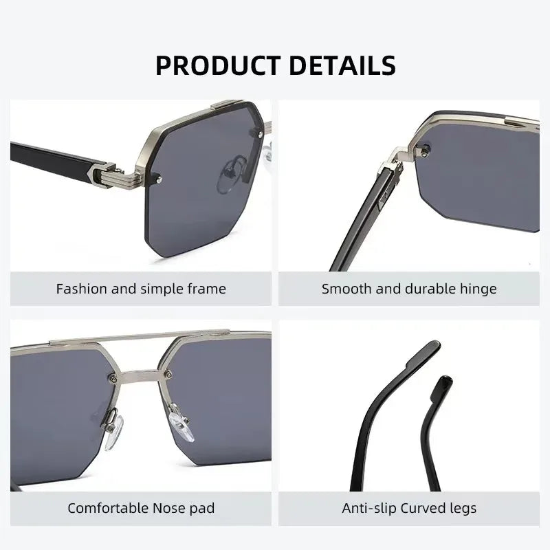 Men's Square Half-Frame Metal Sunglasses – UV400 Photochromic Retro Fashion Eyewear, 5 Lens Colors
