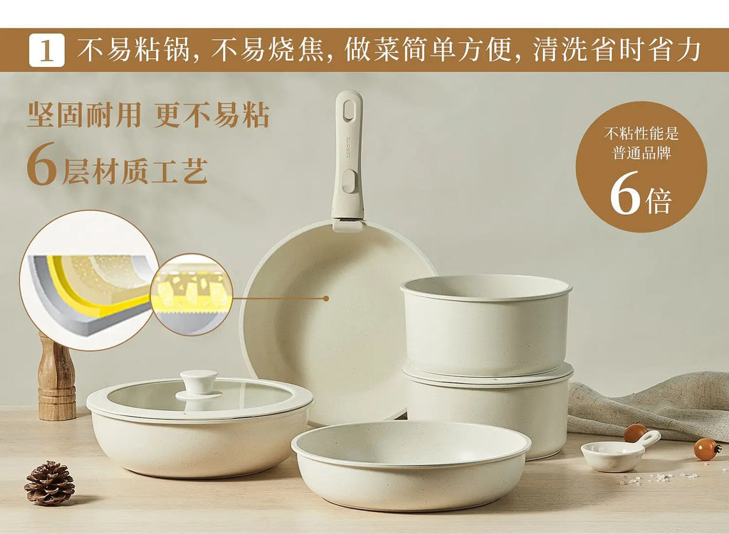 Nonstick Cookware Set – White, Detachable Handle