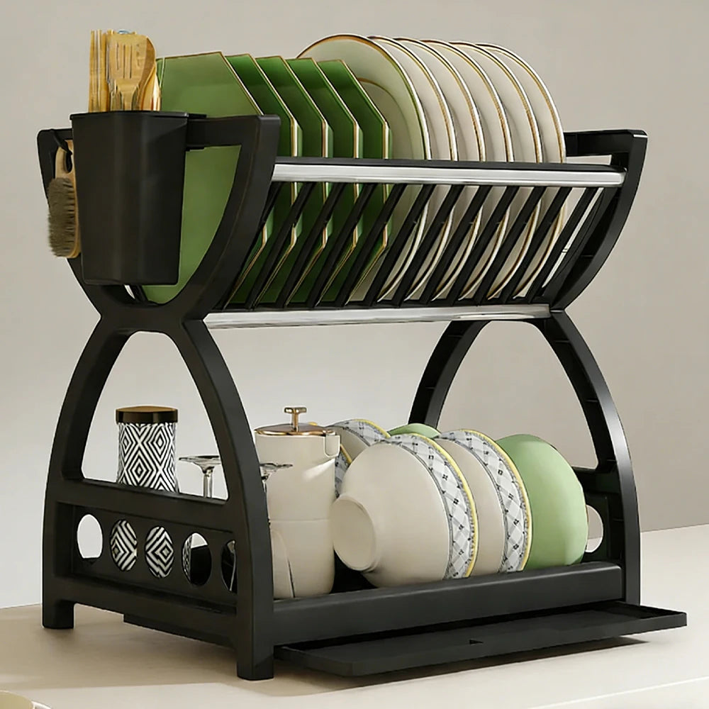 Stainless Steel Kitchen Drain Bowl & Dish Storage Rack — Chopstick & Utensil Organizer