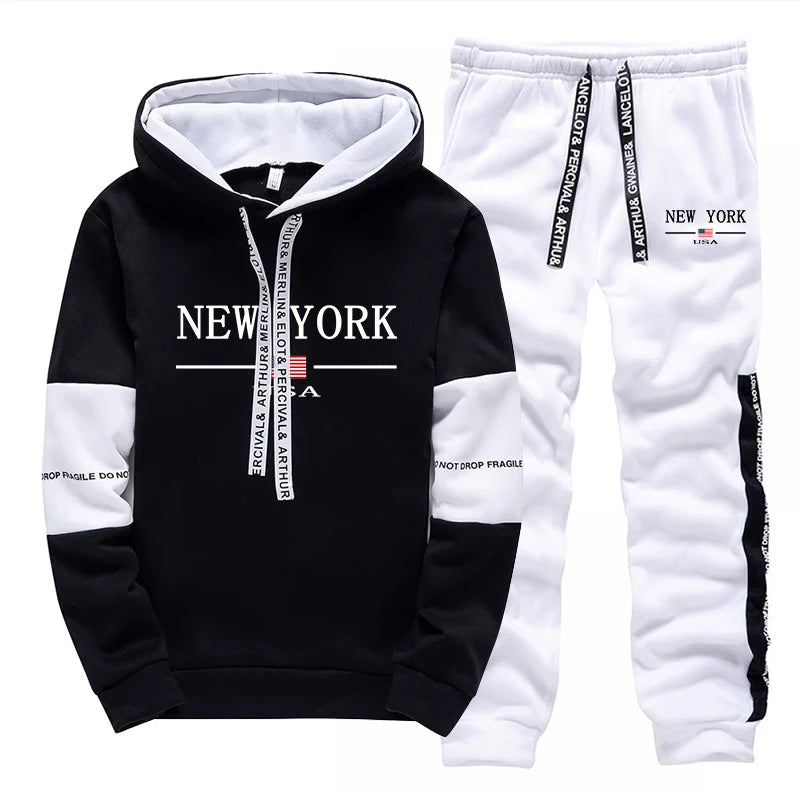 Men's Print Hoodie & Jogger Pants Tracksuit – Autumn Winter Casual Sportswear Set