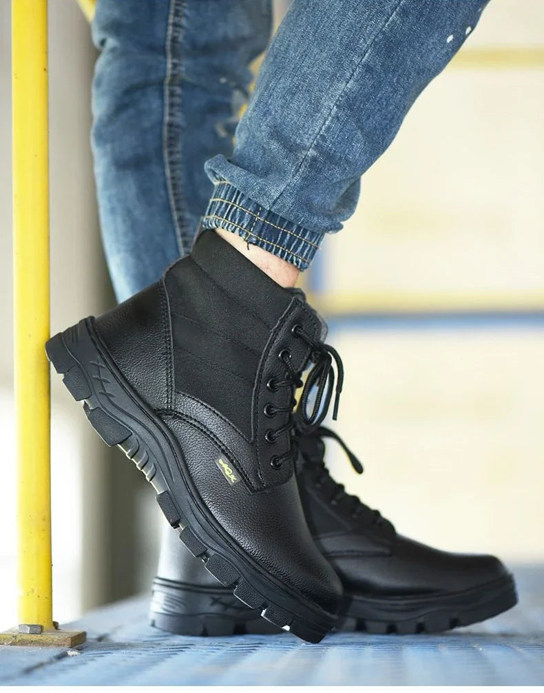 Men's Retro Leather Ankle Boots — Lace-Up Microfiber Business Booties with Rubber Sole