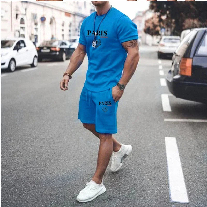 Men's Short Sleeve T-Shirt & Split Shorts Set – Fashion Jogging Casual Sport 2-Piece