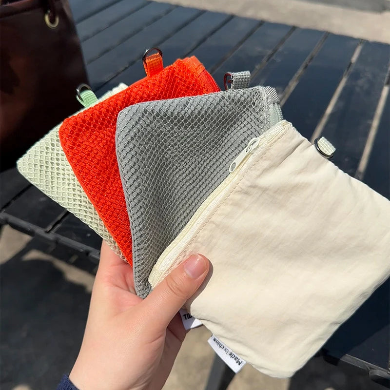 Travel Makeup Storage Bags New Mesh Coin Purse Simple Portable Mini Bag Multi-purpose Square Bag Double-layer Zipper Card Holder