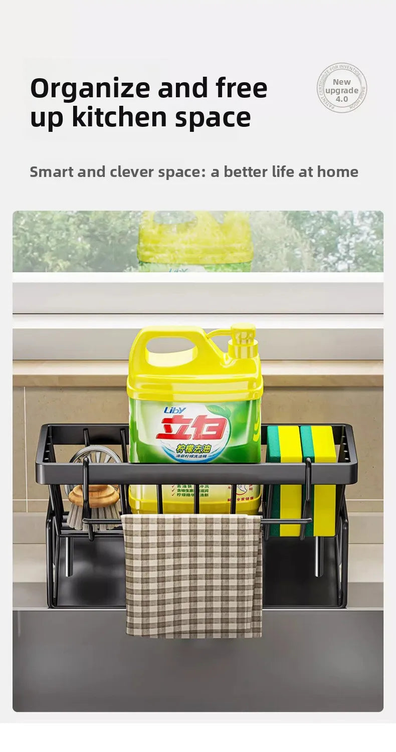 Kitchen Sponge Holder & Sink Drain Rack – Dish Cloth & Scrubber Organizer with Hanging Hook