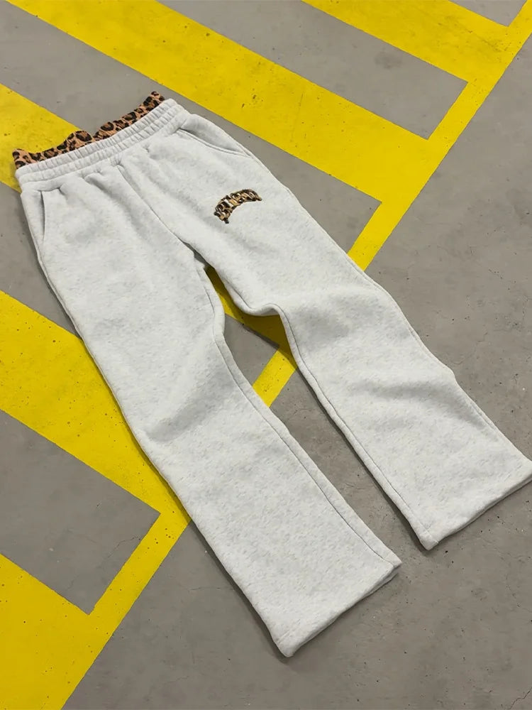 Y2K Leopard Embroidered Hoodie & Sweatpants Set – Trendy Casual Sport Unisex