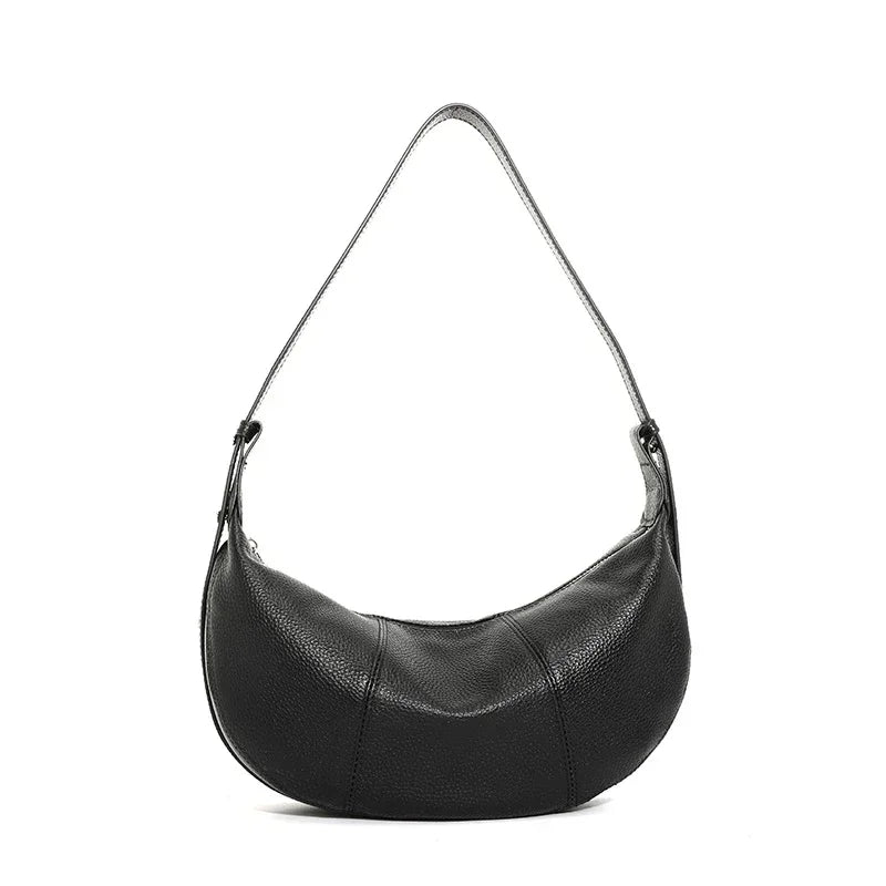Badiman Genuine Cowhide Half-Moon Underarm Bag – Large Capacity Shoulder Crossbody Tote for Women