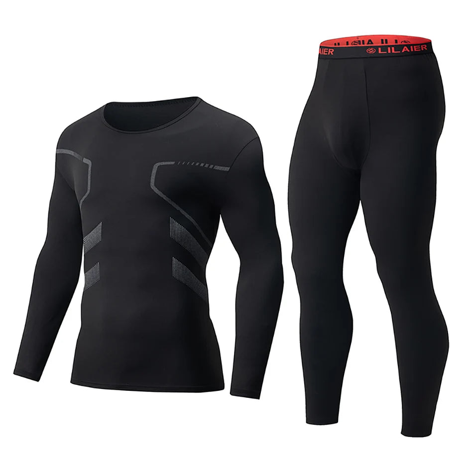 Men's Printed Thermal Underwear Set – 2-Piece Round Neck Sports Suit