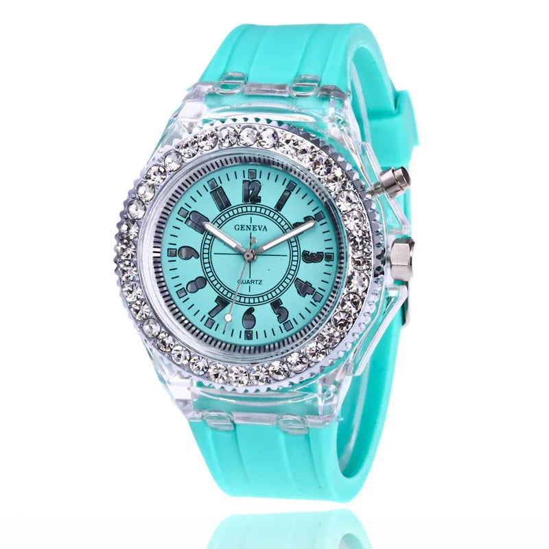LED Luminous Flash Rhinestone Watch | Kids Men Women Silicone Fashion Wristwatch