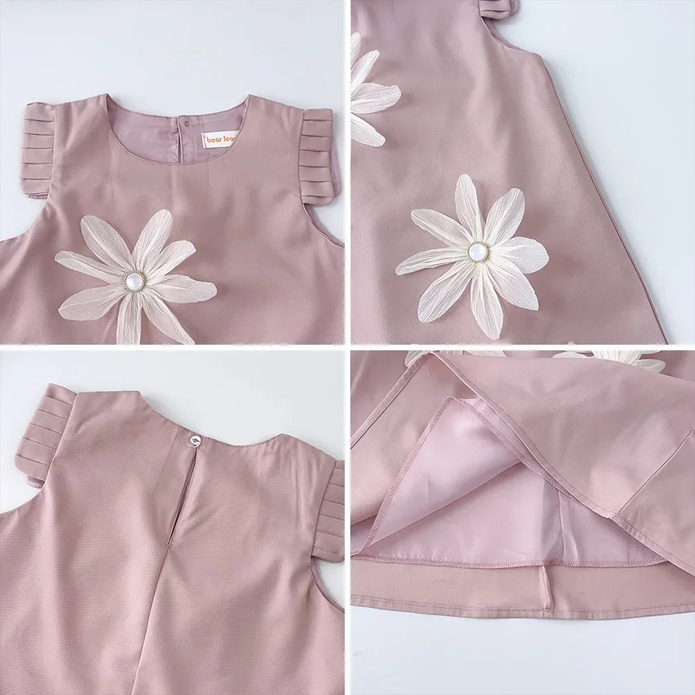 Girls 3D Flower Princess Dress — Elegant Wedding & Party Dress (2–7 Years)