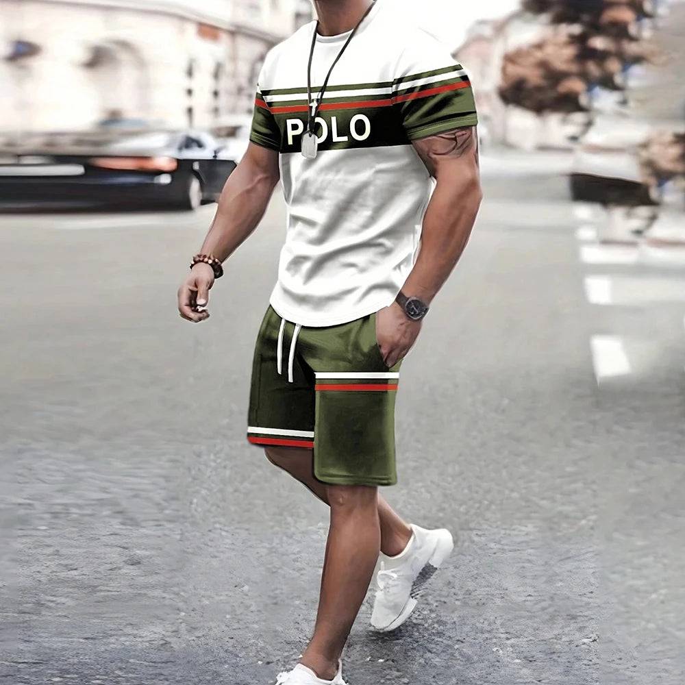 Men's Retro Short Sleeve T-Shirt & Shorts Set – Cool Breathable Casual Summer 2-Piece
