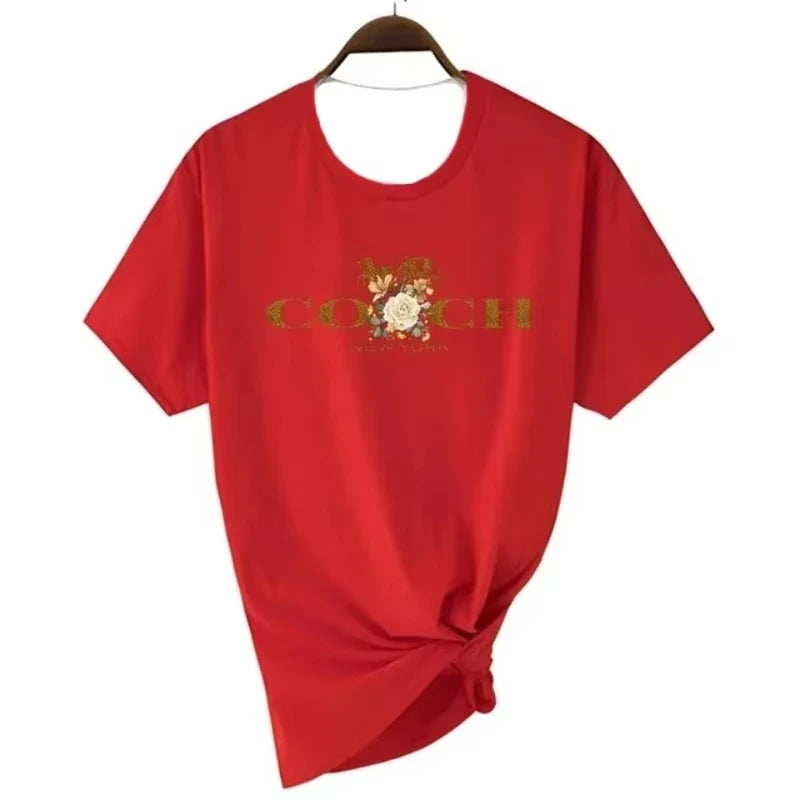 Women's Luxury Print O-Neck Short Sleeve T-Shirt – Hip Hop Alphabet Summer Top 2026