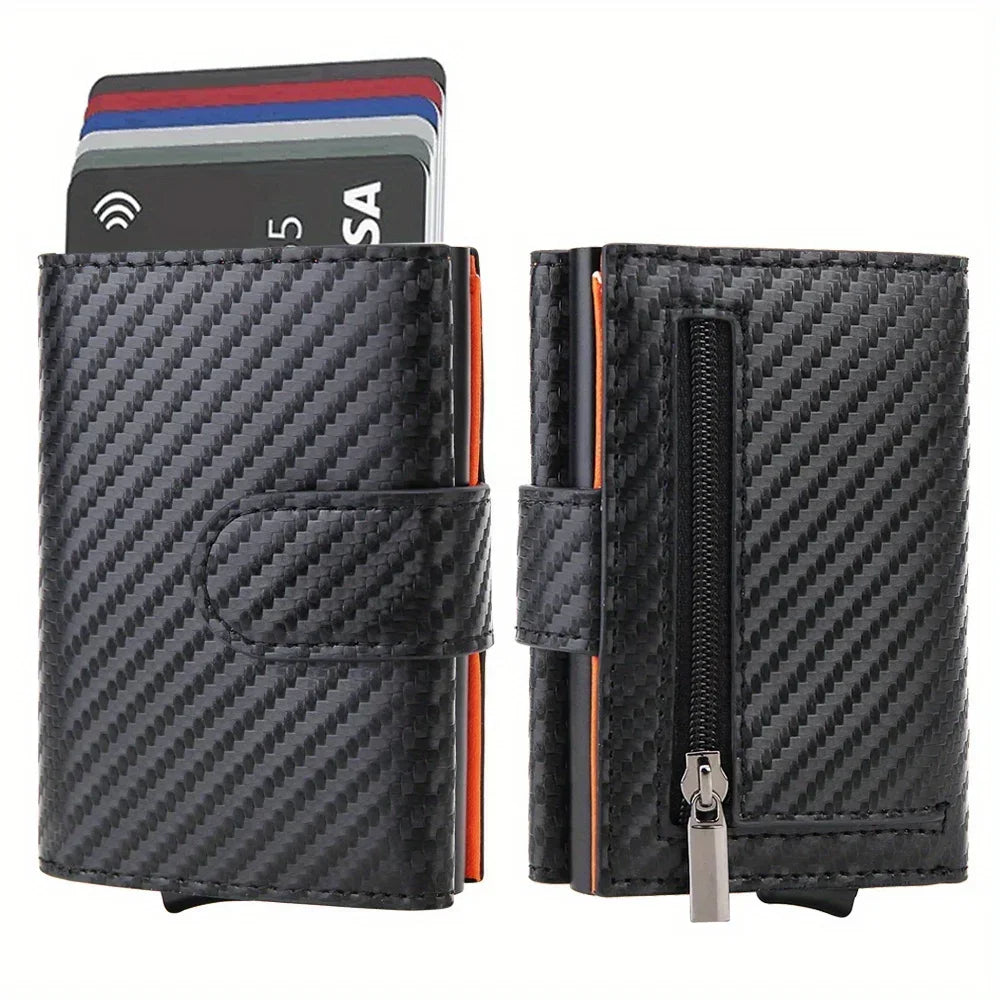 RFID Microfiber Leather Men's Trifold Wallet – Slim Card Holder with Coin Pocket