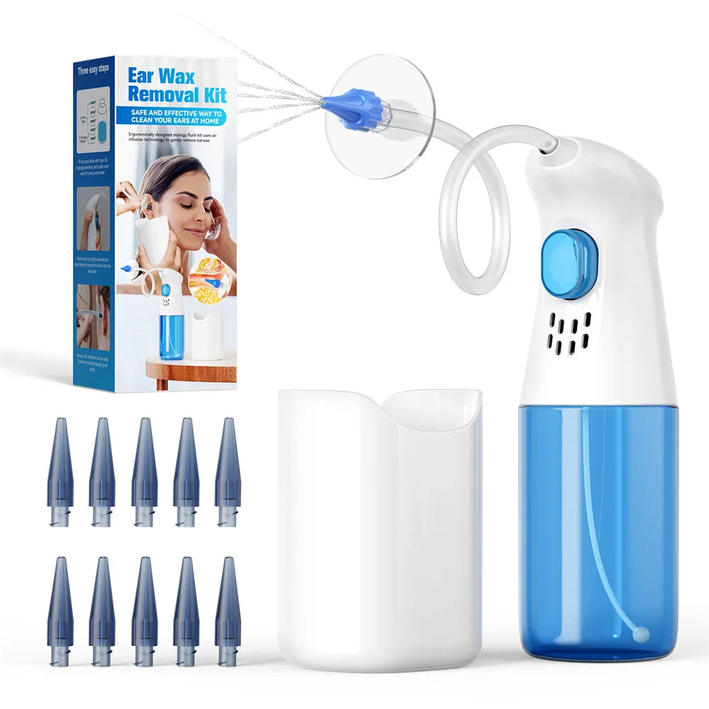 Ear Wax Removal Kit – Manual Ear Irrigation & Flushing System with Basin, 10 Tips & 5-Hole Nozzle