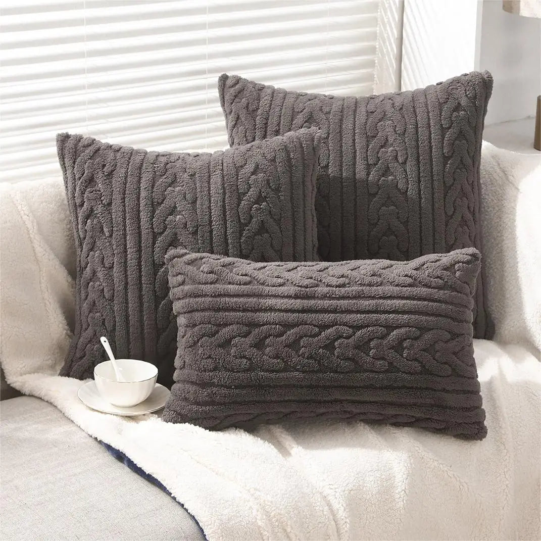 Super Soft Plush Pillow Cover – Nordic 3D Geometric Design, Hidden Zipper, Multiple Sizes