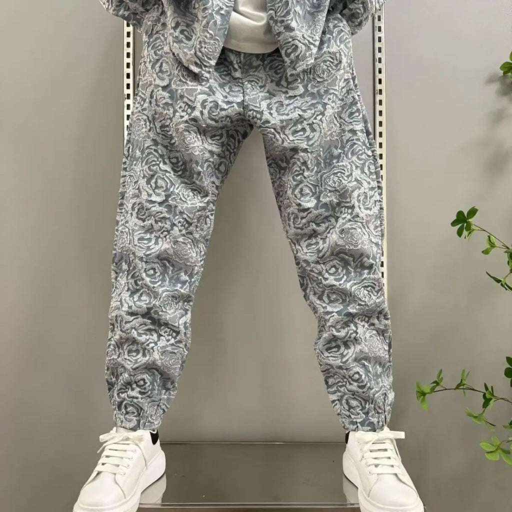 Men's Sporty Lapel Jacquard Long Sleeve Shirt & Pants 2-Piece Set – Spring Autumn Fashion