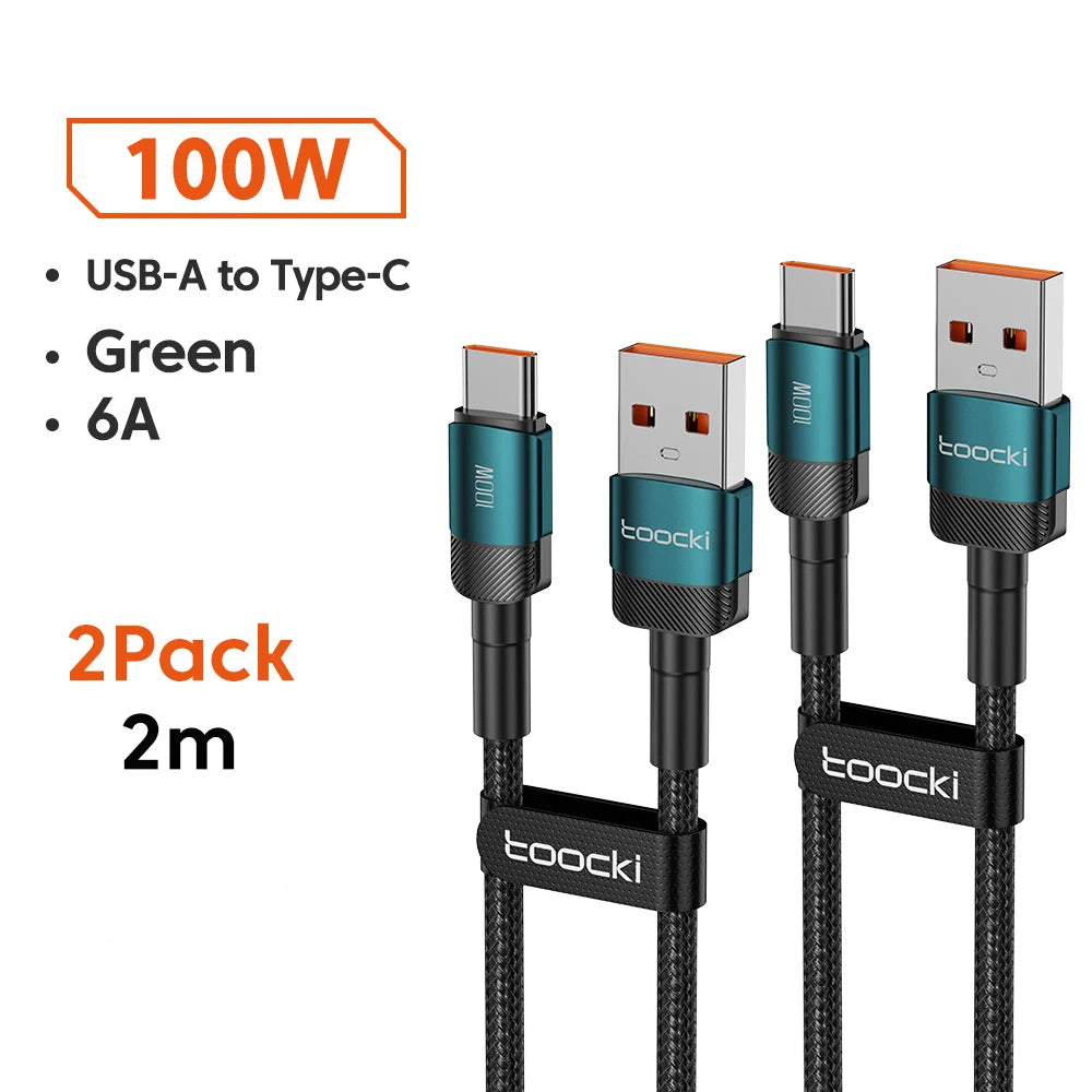 6A Speed. Braided Strength. Every Length. — Toocki USB-A to USB-C 6A 100W Fast Charging Cable | 0.25m to 3m, Huawei, Xiaomi, Samsung, OnePlus, 4 Colors