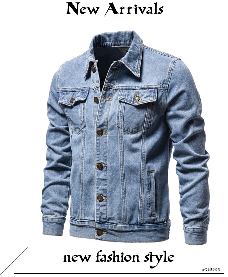 Men's Slim Fit Vintage Denim Jacket – Casual Motorcycle Jean Coat in Black & Blue