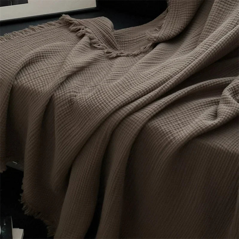 100% Cotton Tassel Blanket – Skin-Friendly Plaid Sofa Throw & Bed Shawl, Solid Color