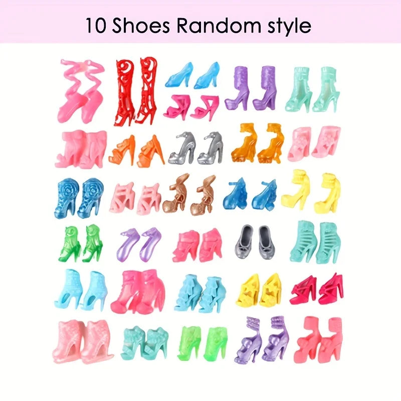 30-Piece Doll Clothes & Accessories Set — Fashion Dresses, Tops, Shoes & More