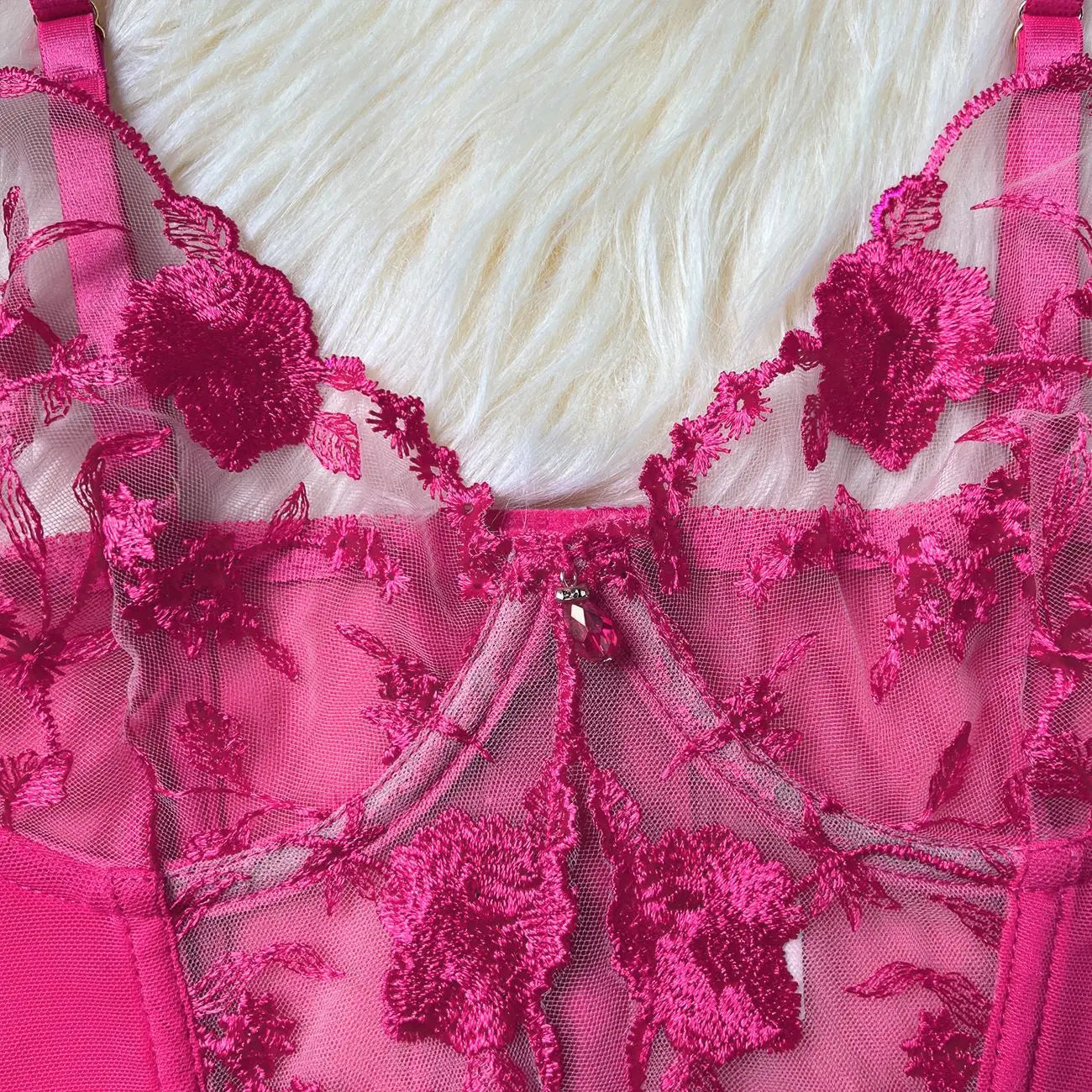 Sheer Embroidery Bra & Brief Set — Transparent Lace Underwear Suit
