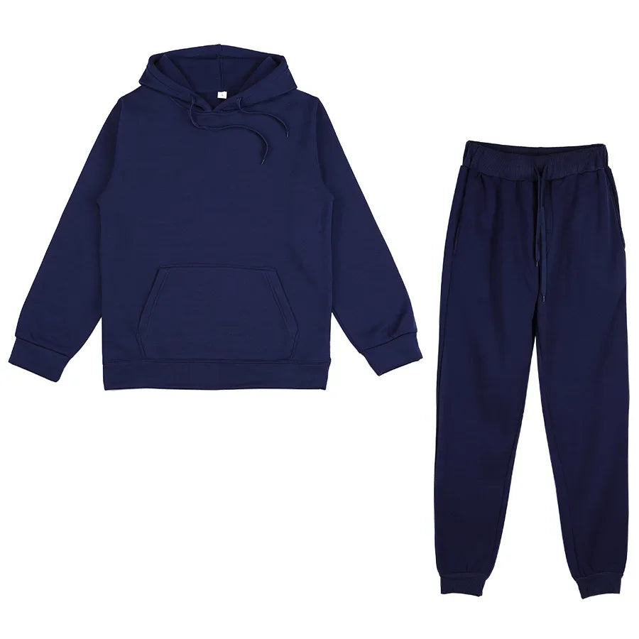 Men's Solid Color Hoodie & Pants Set – Casual Sport Tracksuit for Autumn Winter (S–3XL)