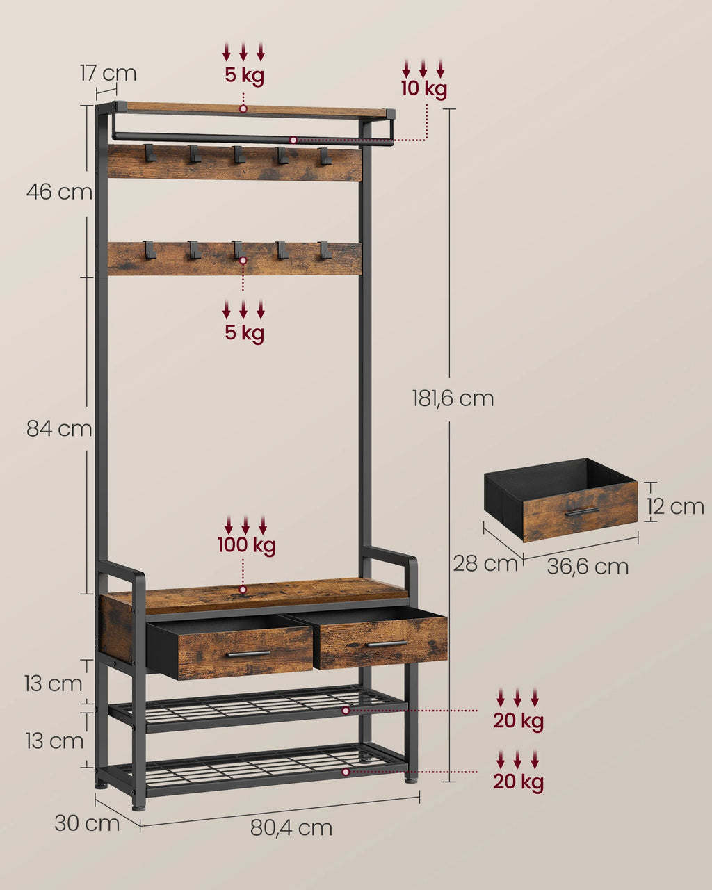 VASAGLE Coat Rack with Shoe Bench – Separable Design, Entryway Hall Tree & Storage Organizer