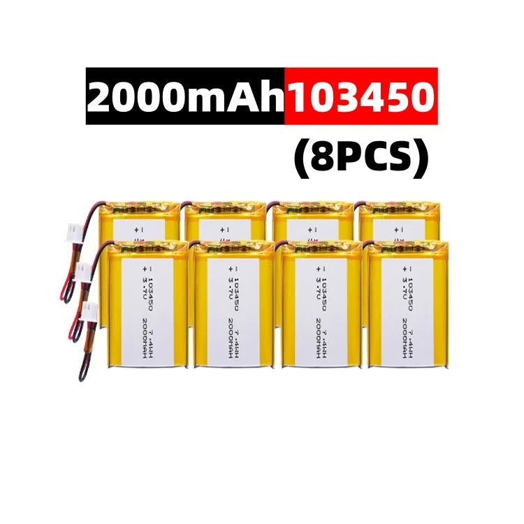 103450 3.7V 2000mAh Polymer Lithium Rechargeable Battery – JST PH 2.0mm 2-Pin for Camera GPS MP5 Bluetooth Headset