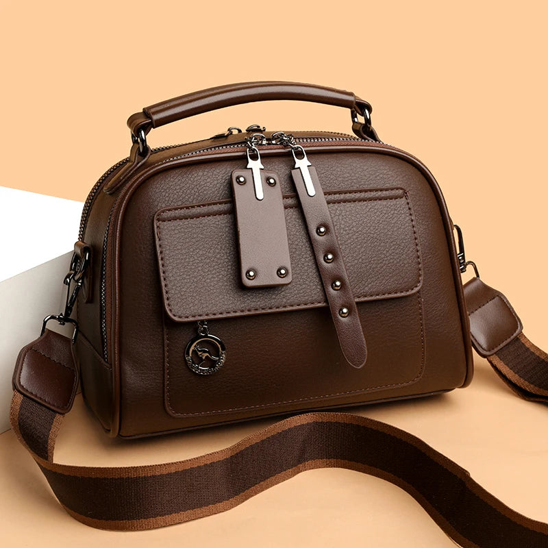 3-Layer Soft PU Leather Crossbody Shoulder Tote – Large Capacity Designer Messenger Bag for Women