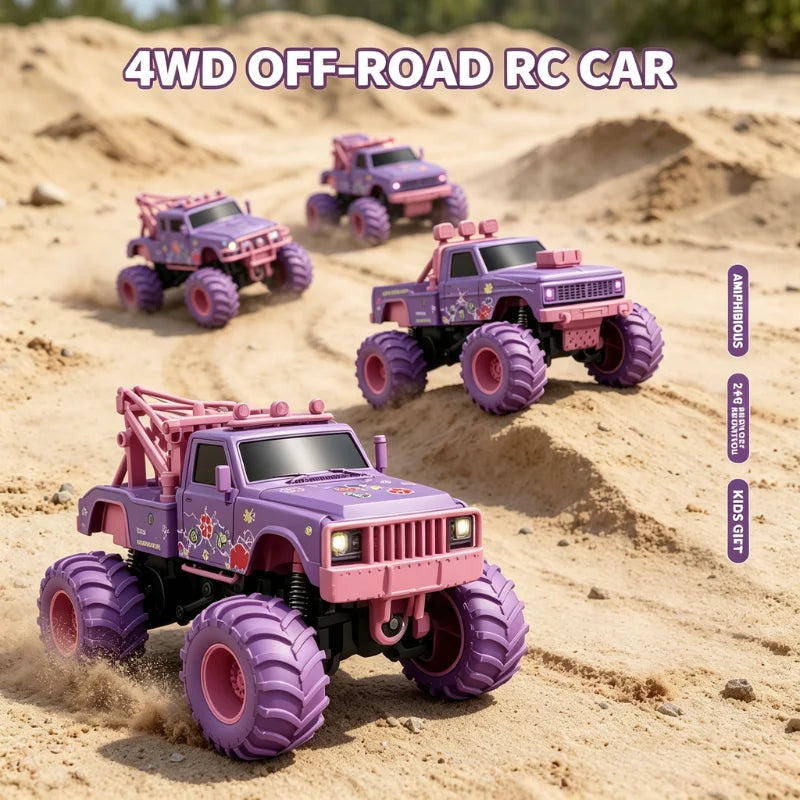 hot model 1:64 mini alloy remote control truck 2.4G four-wheel drive big foot off-road vehicle simulation model children toy car