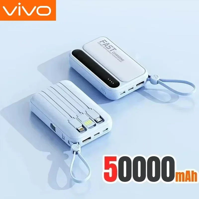 VIVO 500000mAh Power Bank – Built-in 4 Cables Super Fast Charging Portable External Battery 2026