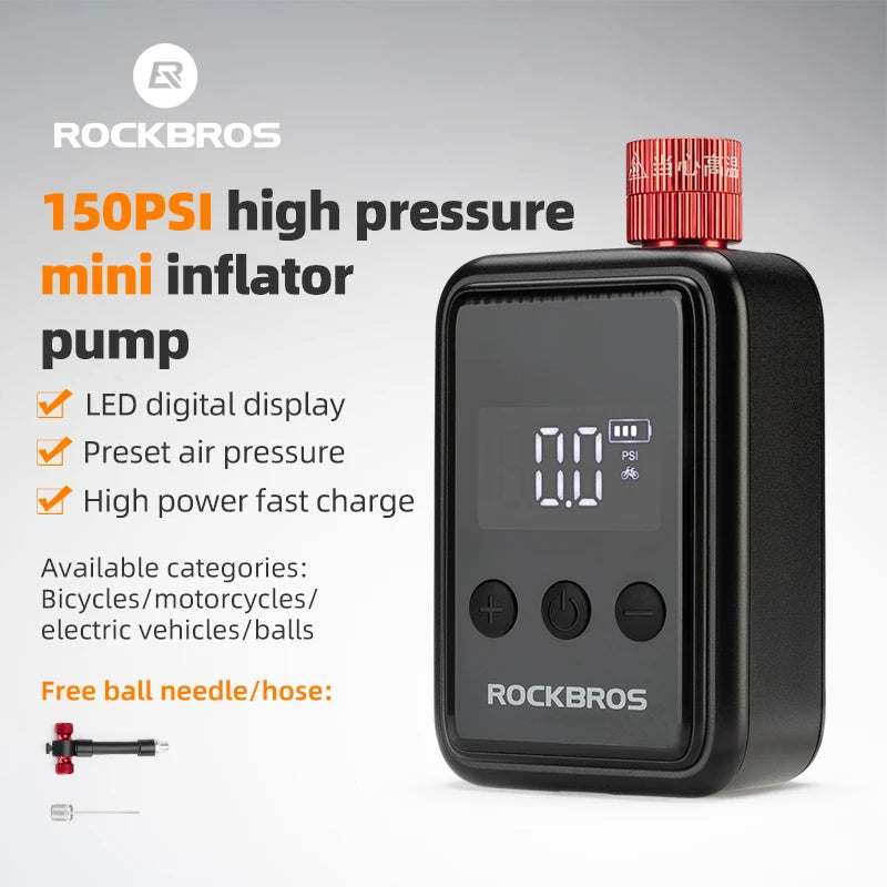 ROCKBROS Pocket Electric Bike Tire Pump with Digital Display