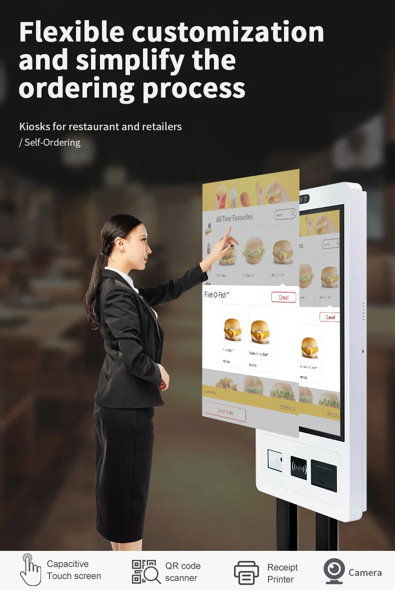 TouchWo Wall Mount Self-Service Kiosk AIO – 15.6"/21.5"/23.8", Android/Win 10/11, Checkout & Ordering