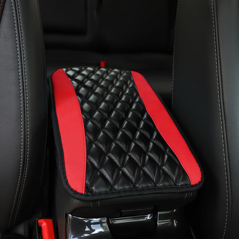 Checkered PU Leather Car Armrest Console Pad — Women