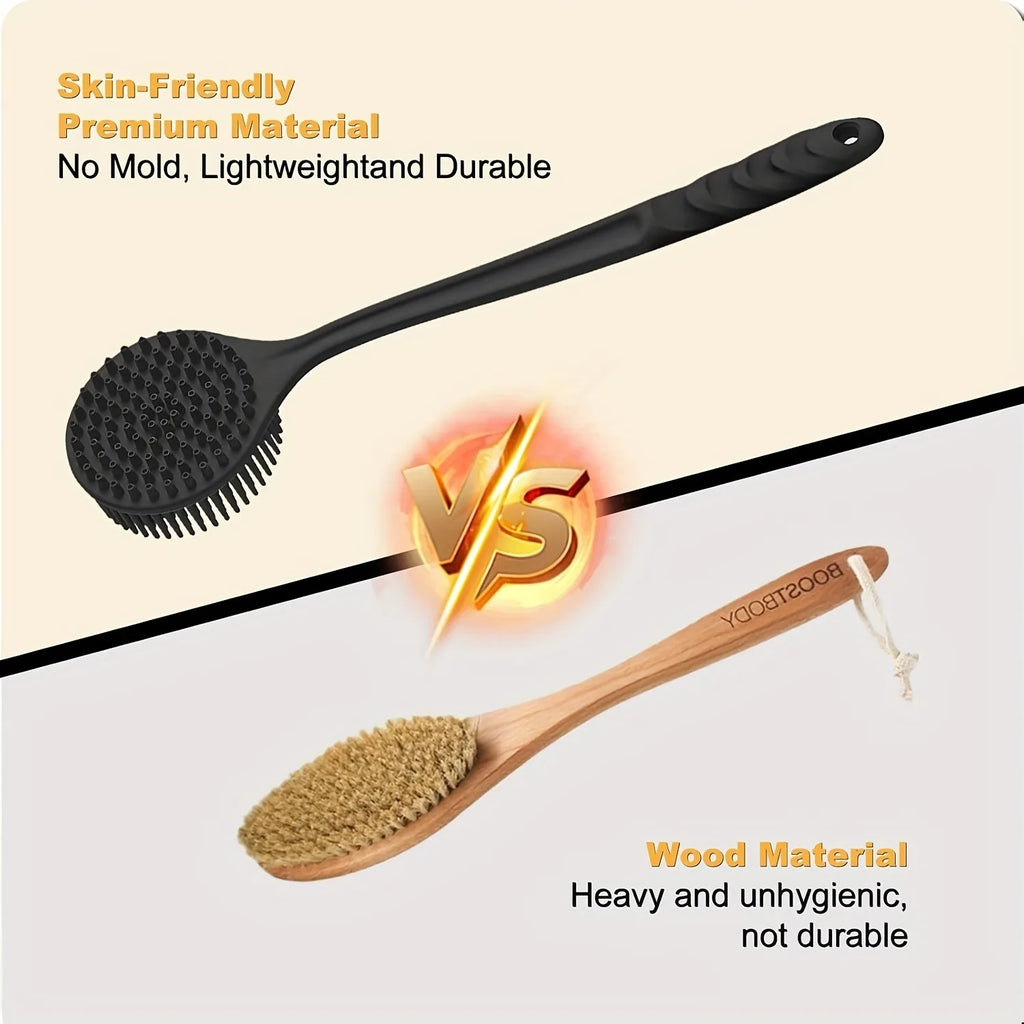 Silicone Back Scrubber Brush – Long Handle Double-Sided Body Deep Cleansing & Exfoliating Massage
