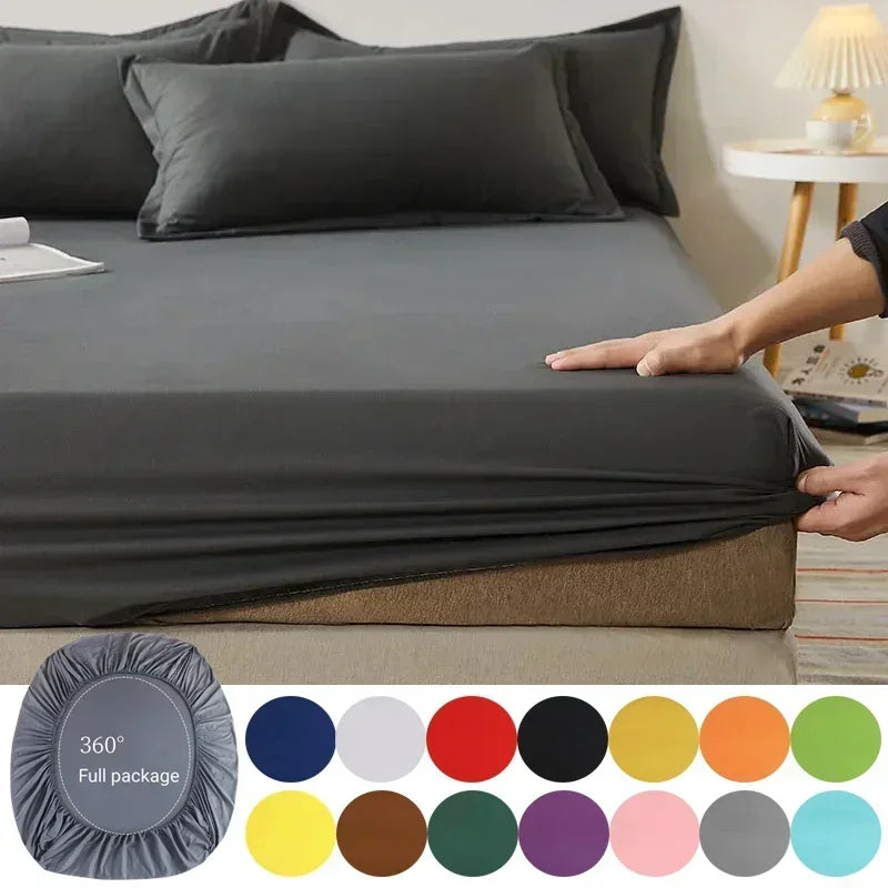 High-Quality Elastic Fitted Sheet – Solid Color Mattress Cover, 80–200cm, Single to King