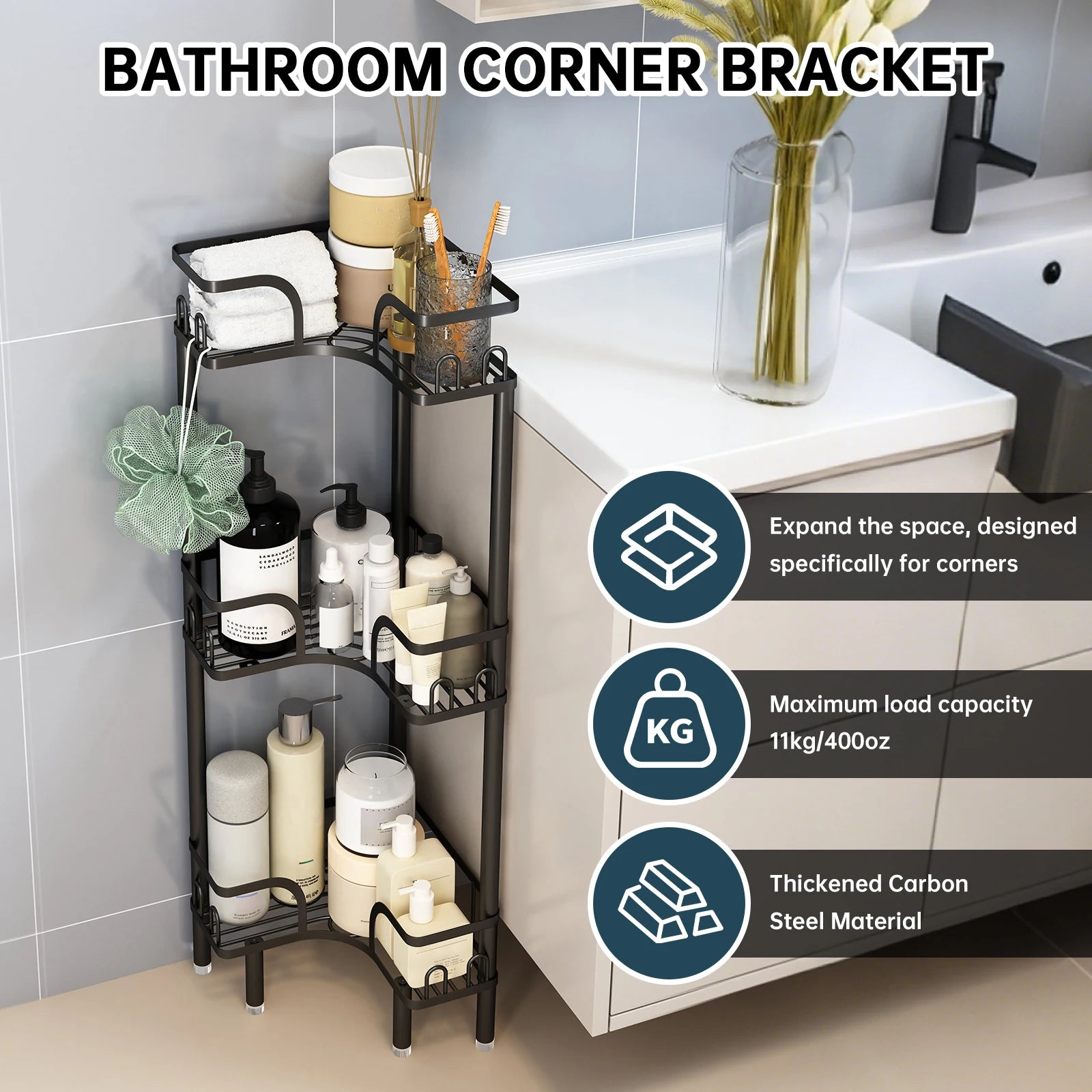 Bathroom Corner Shelf — Multi-Layer Freestanding Storage Rack for Shower & Bath Supplies