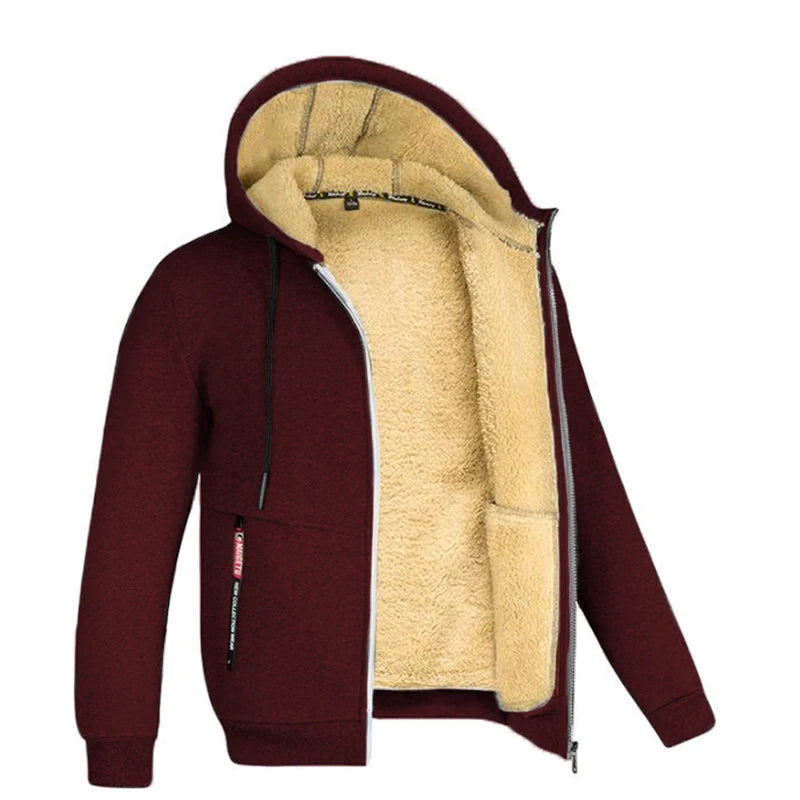 Men's Camouflage Fleece Hooded Zip Jacket – Thick Streetwear Coat for Autumn & Winter