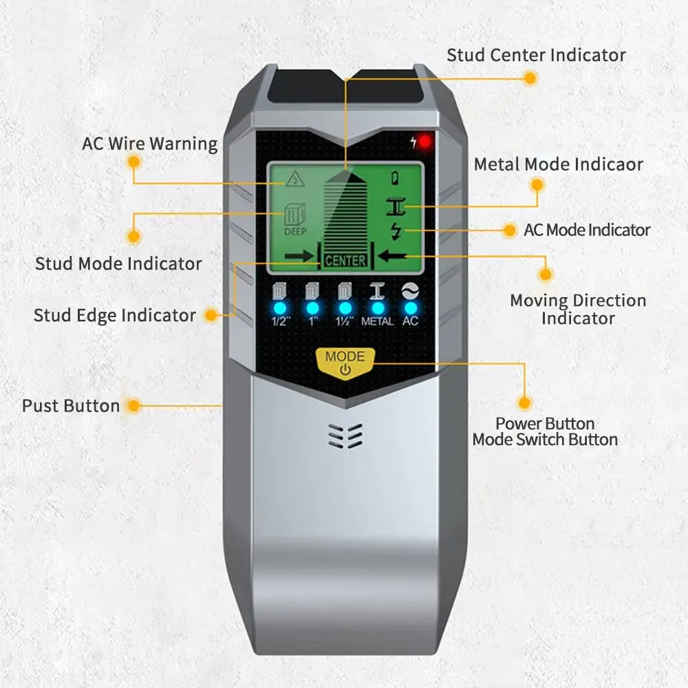 5-in-1 Electronic Wall Detector — Metal, Stud & Wood Finder