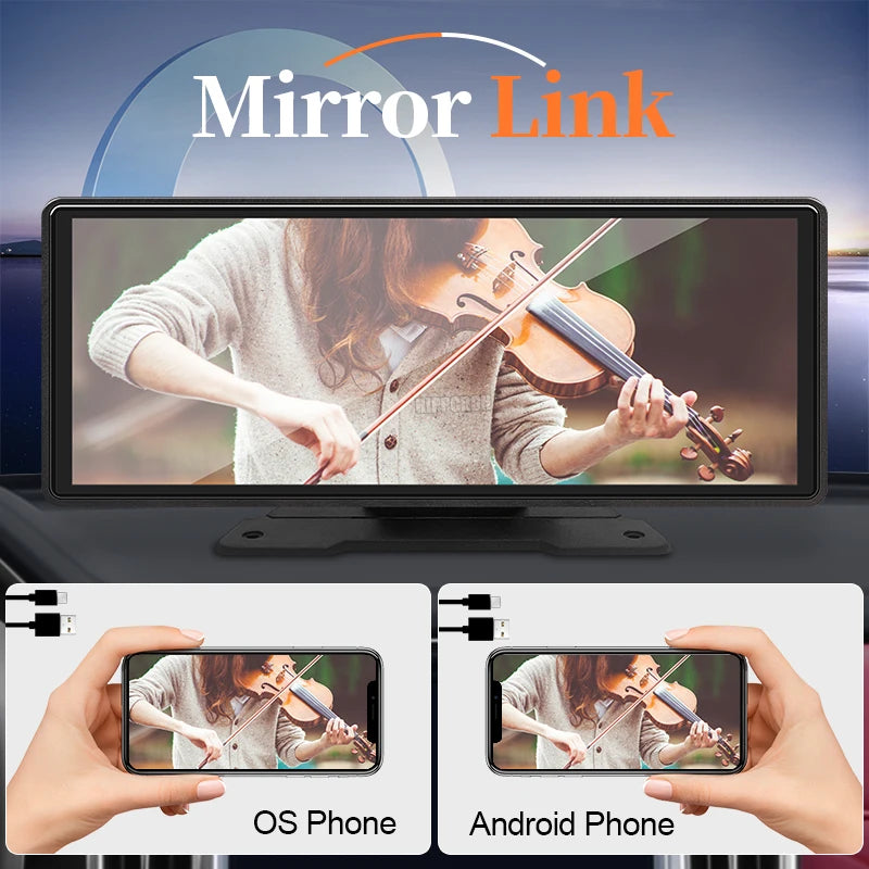 10.26" Car Mirror Screen – Wireless CarPlay & Android Auto, Bluetooth, AUX, USB | Universal Fit