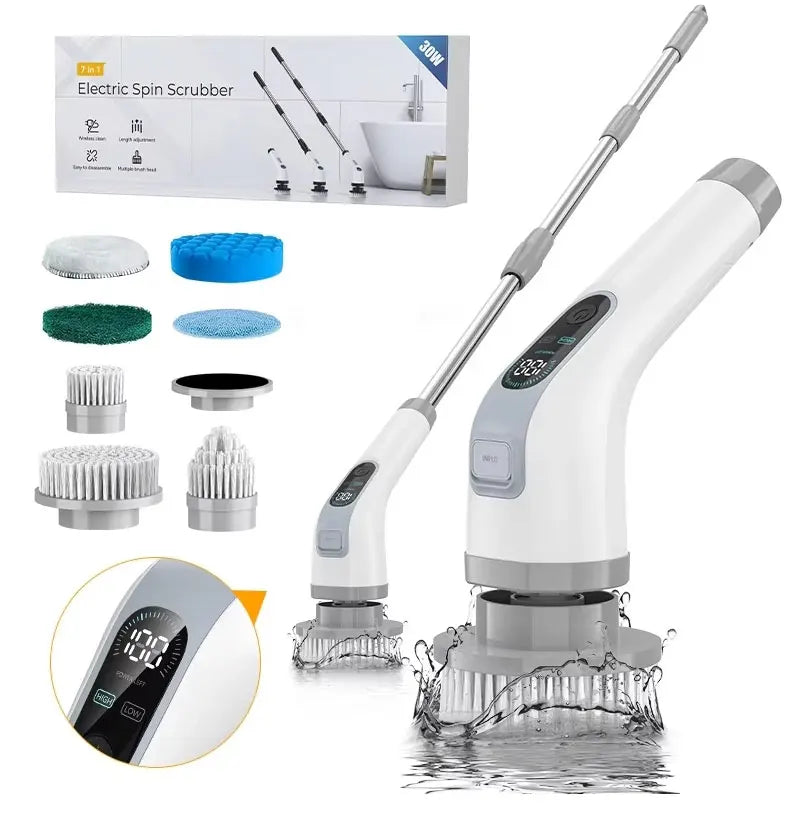 Cordless Electric Cleaning Brush – 7-Piece Spin Scrubber Kit for Bathroom, Kitchen & Shower