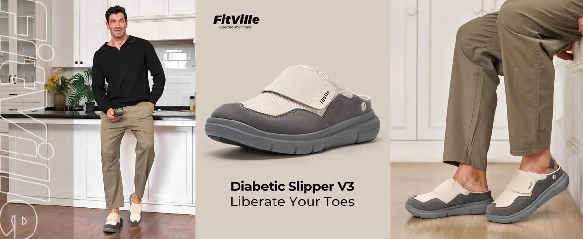 FitVille Men's Diabetic Wide Slippers – Slip-On Casual Walking Shoes with Arch Support for Swollen Feet & Flip Flop Style Comfort