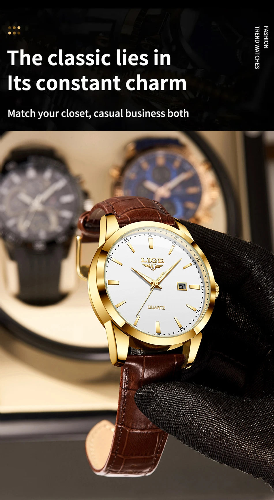 LIGE Men's Brown Leather Chronograph Watch | Military Sport Casual Waterproof Quartz Wristwatch