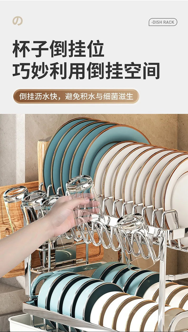 Multifunctional Stainless Steel Dish Drain Rack with Knife Holder – Countertop Bowl, Dish & Sink Organizer