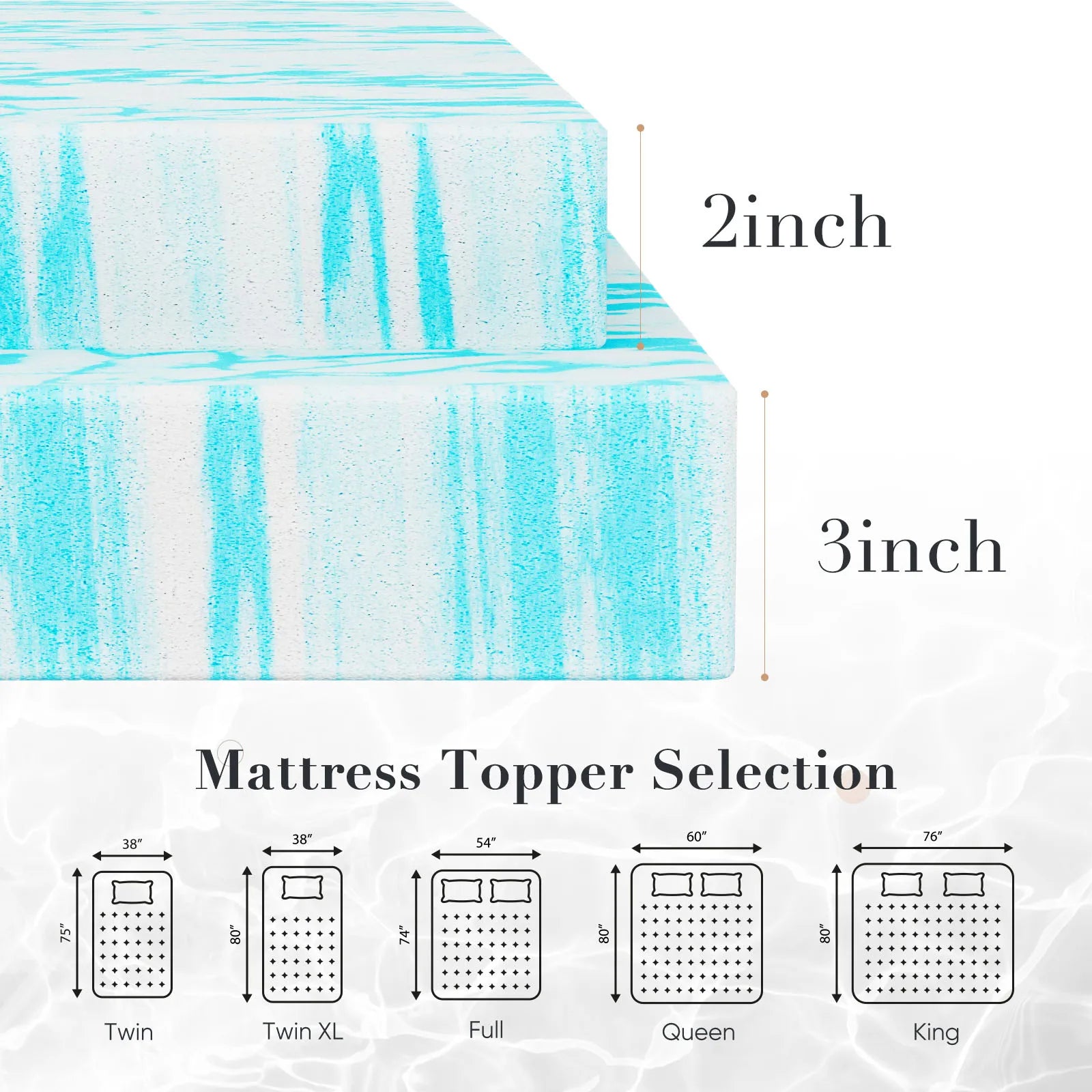 JHK 2"-3" Thick Gel Cooling Memory Foam Mattress Topper – Soft, Breathable Queen Size Bed Topper