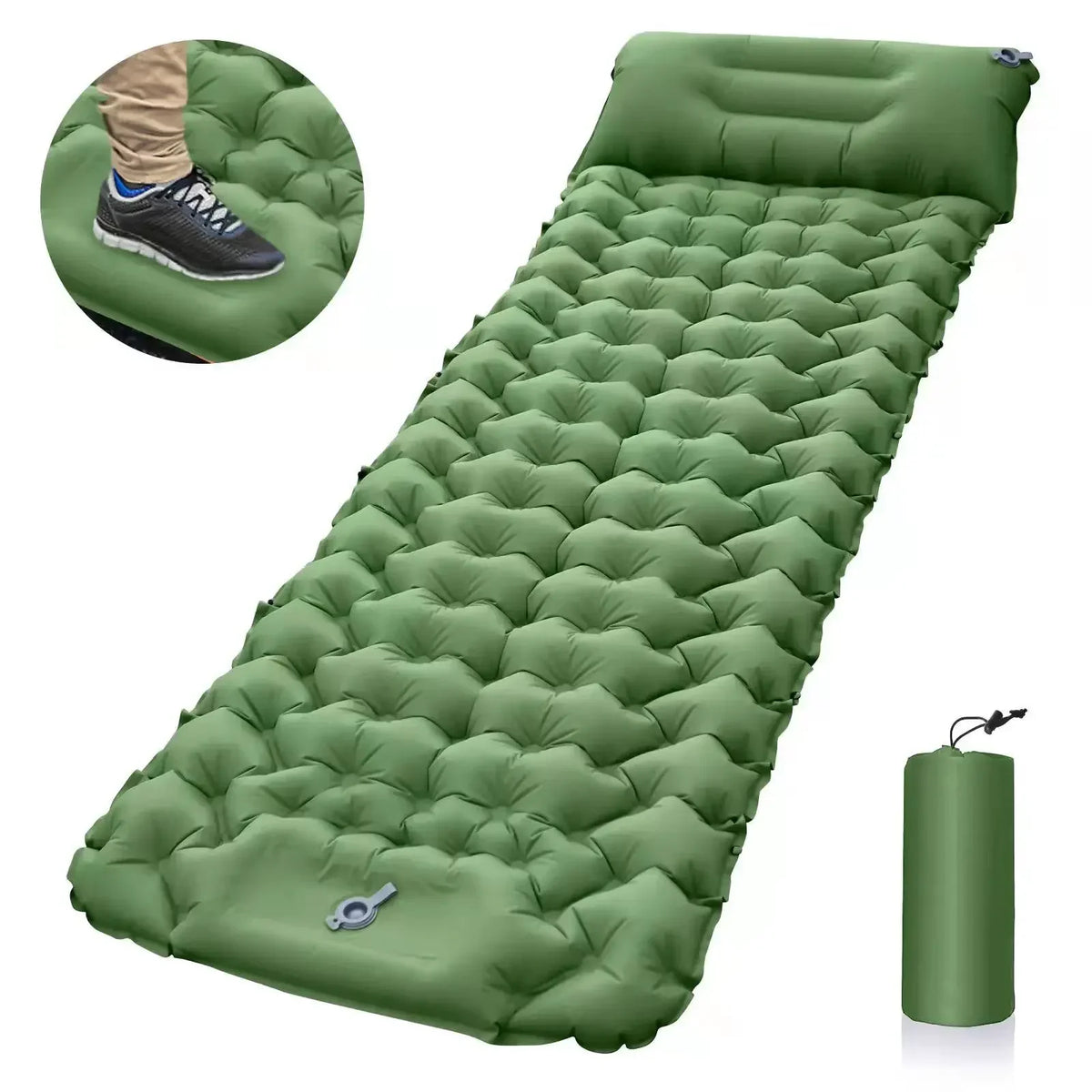 Camping Inflatable Sleeping Pad with Pillow – Ultralight Folding Air Cushion Mat for Hiking & Trekking