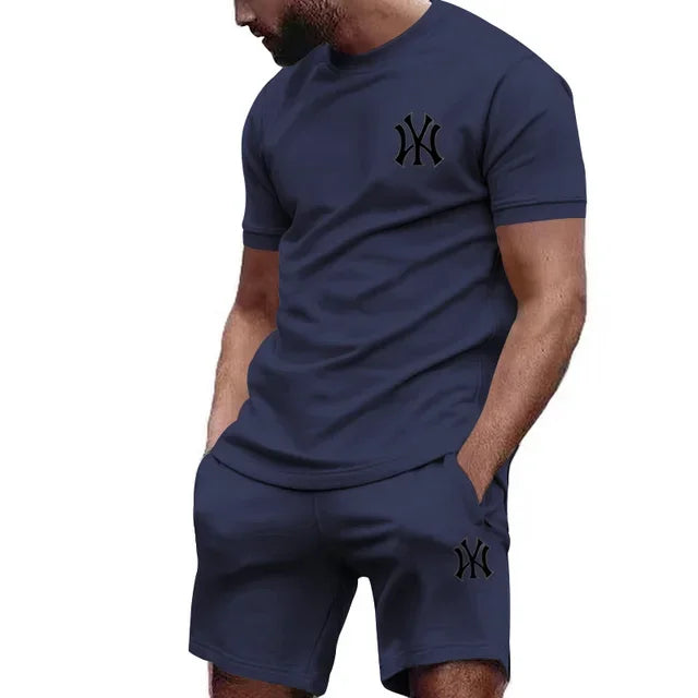 Men's Short Sleeve T-Shirt & Pants Running Fitness Sportswear Set – Summer 2-Piece