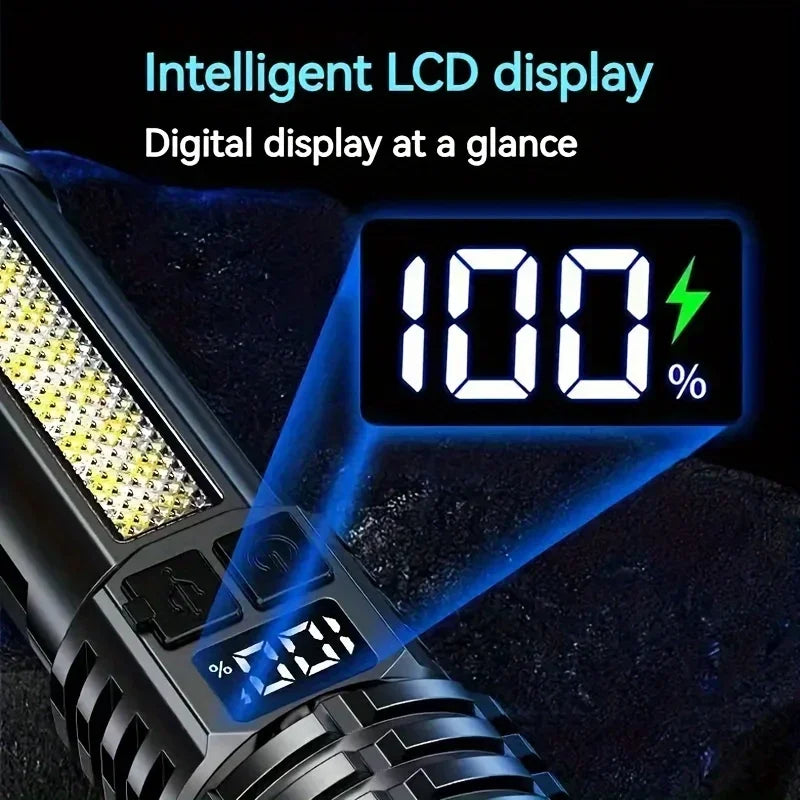 1000 Lumen LED Flashlight with COB Side Lamp – Type-C Rechargeable, 7 Modes, IPX5 Waterproof