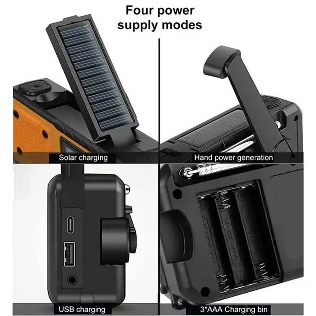 Emergency Hand Crank Solar Radio – 5000mAh AM/FM/NOAA Weather Alert, 4-Way Powered Digital Display